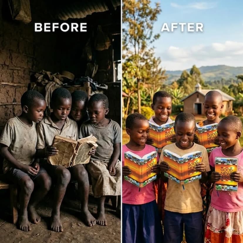 Joyful children reading a bible